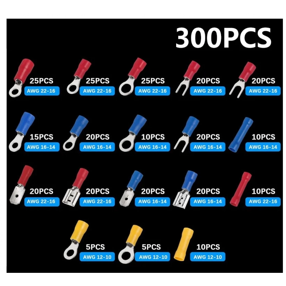 480/300/280PCS Insulated Cable Connector Electrical Wire Crimp Spade Butt Ring Fork Set Ring Lugs Rolled Terminals Assorted Kit 480/300/280PCS Insulated Cable Connector Electrical Wire Crimp Spade Butt Ring Fork Set Ring Lugs Rolled Terminals Assorted Kit